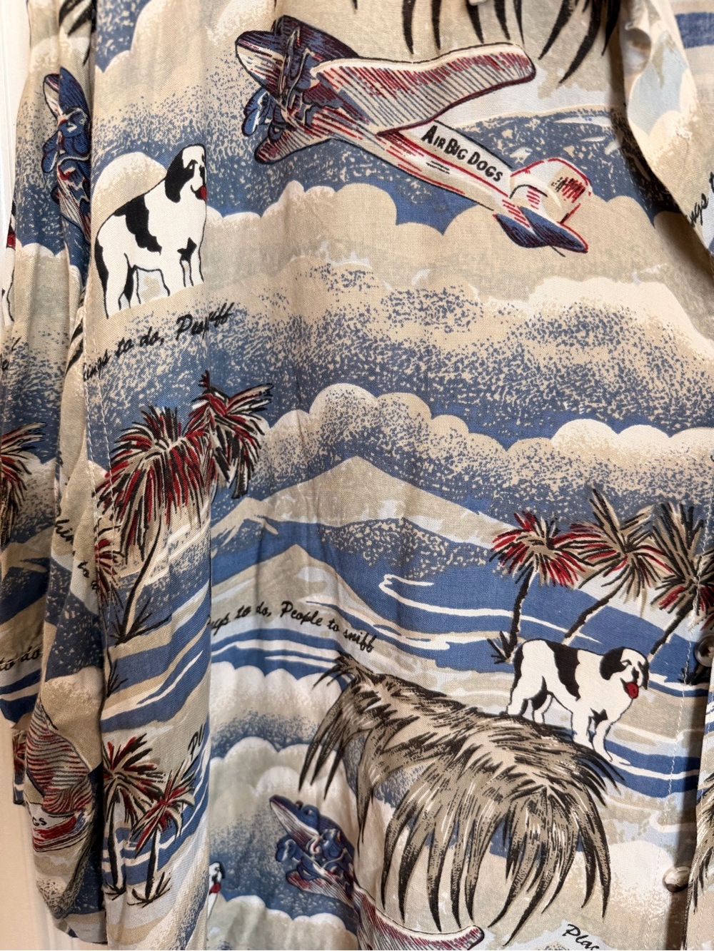 Vintage Big Dogs "Air Big Dogs" All Over Print Rayon Hawaiian Camp Shirt
Men's L - Picture 10 of 11